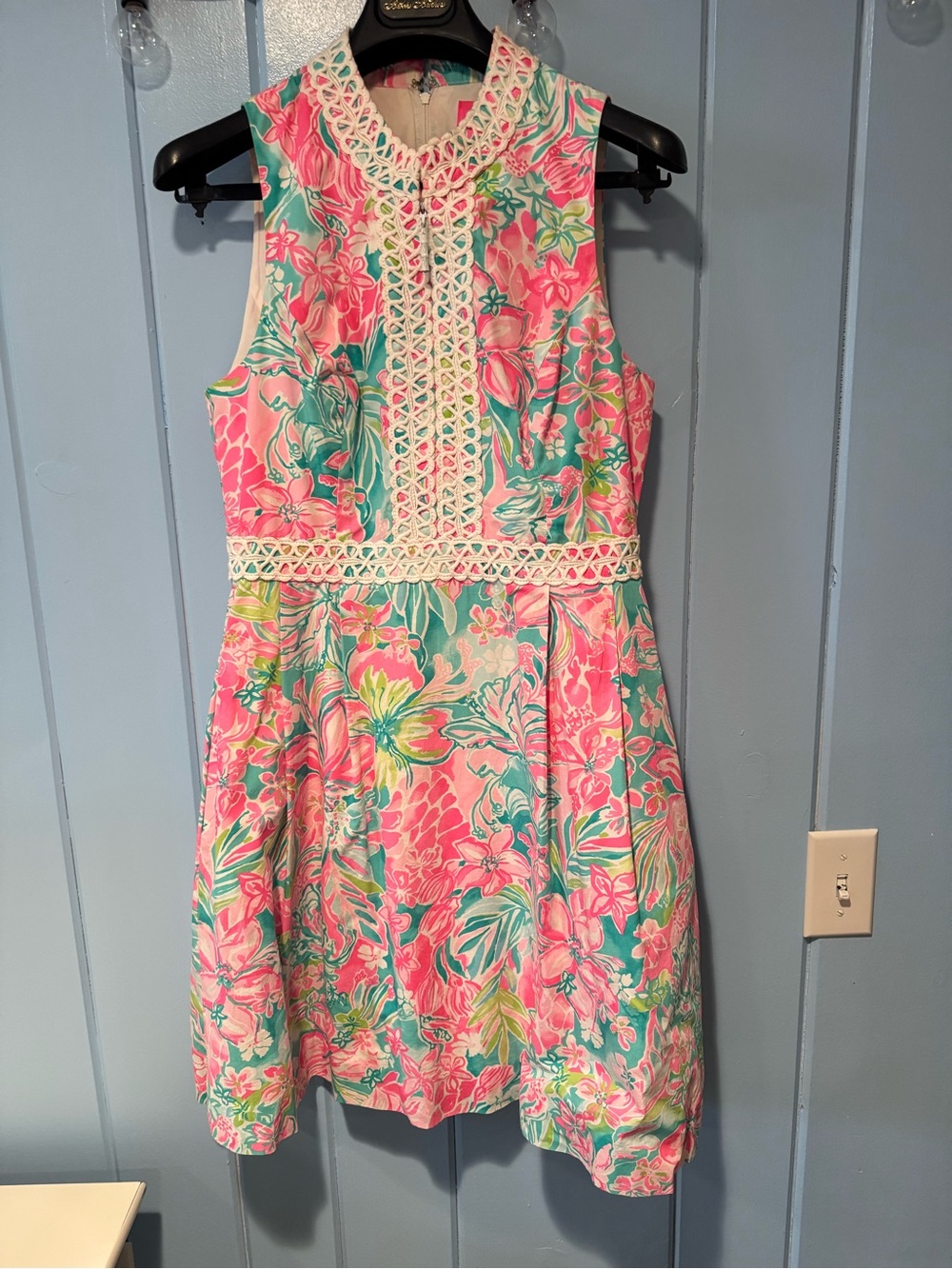 Lilly Pulitzer Pink, Teal & Lime Floral Lace Trim Franci Sundress
